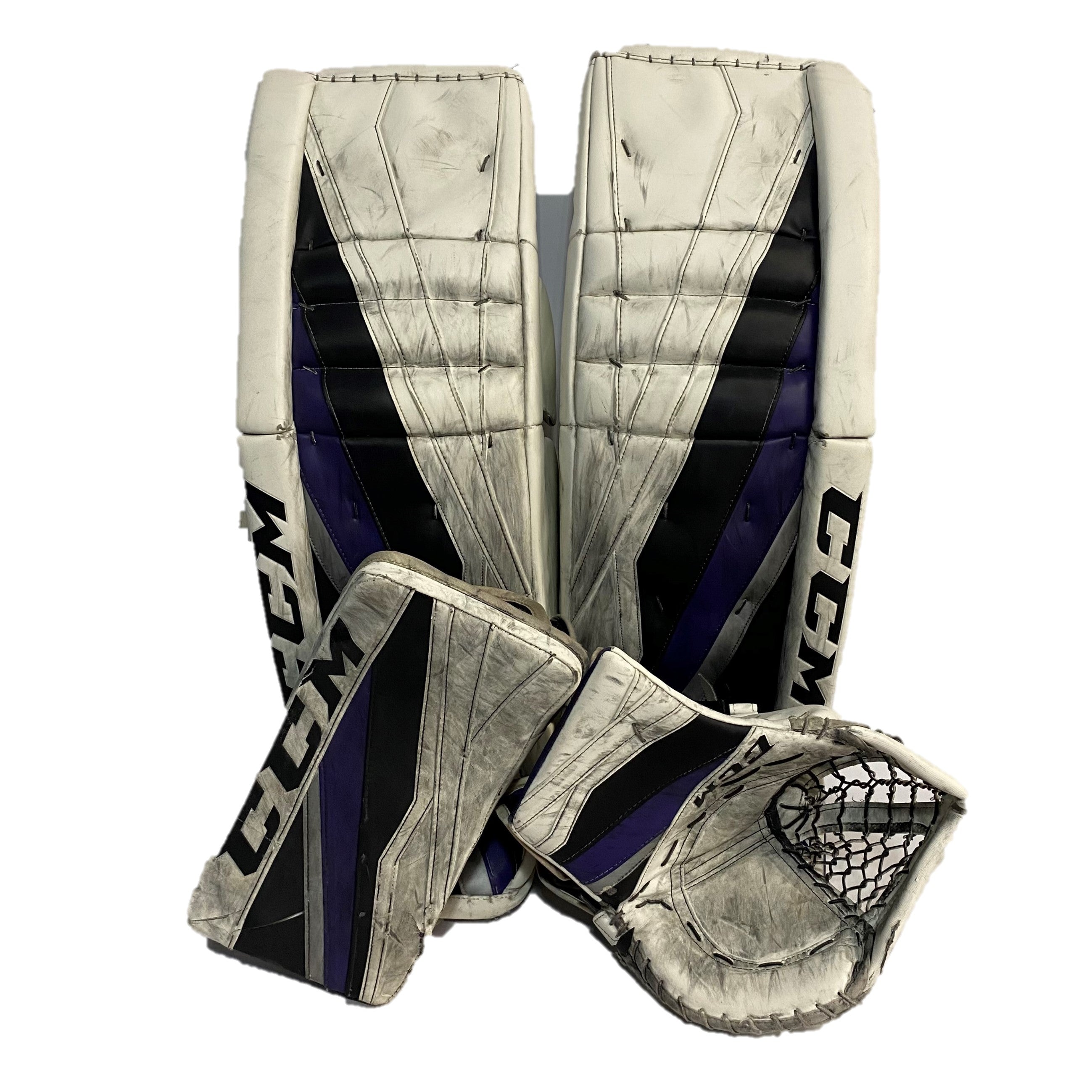 CCM Extreme Flex III - Ensemble complet de protections de gardien de but Pro Stock d'occasion (blanc/noir/violet)